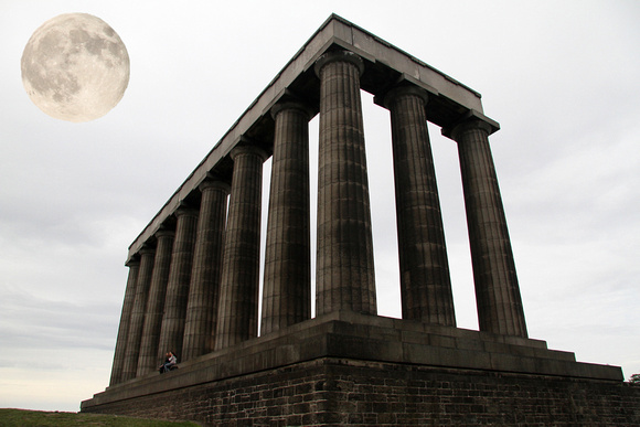 Parthenon at Edinburgh with blue moon 7-31-2015